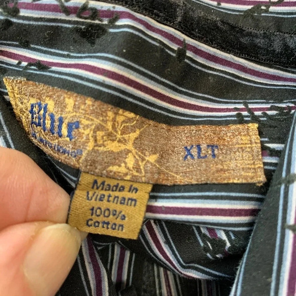 Blue  Western Shirt XLT Long Sleeve Button Up Black Stripe Textured Velvet 
N42 - Picture 5 of 8